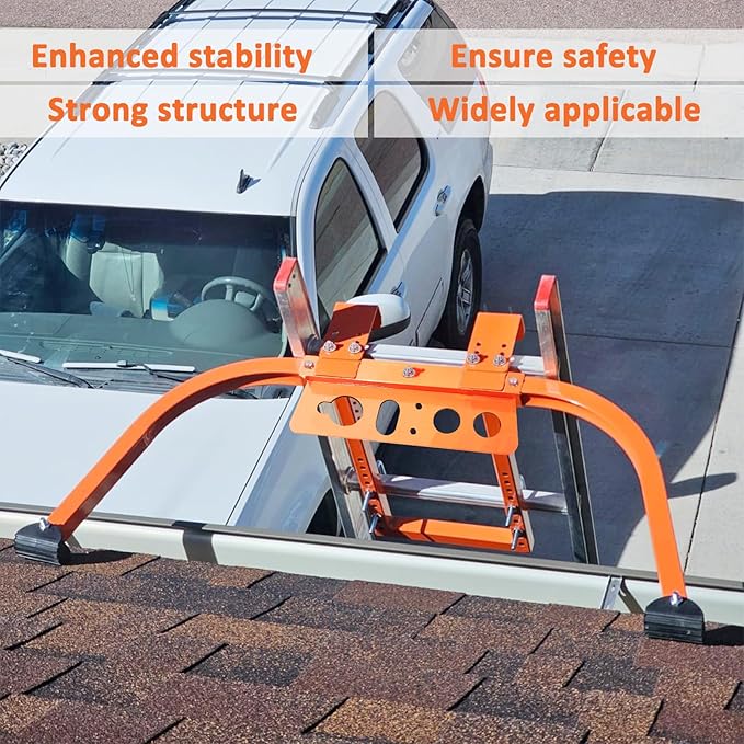 Ladder Stabilizer, Heavy Duty Steel Ladder Stabilizer with Wing Span/Wall Extension Accessory, Secure and Stable Ladder Standoff Arms for Roof Gutter with Anti-Slip Rubber Feet & Tool Tray