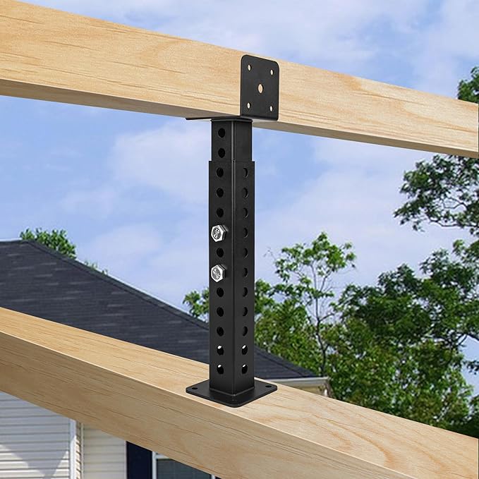 2PCS Roof Riser Brackets, Adjustable Pergola Roof Riser Beam Brackets Roof Mount Pergola Support Bracket for 3-1/2" Wood Post, Saddle Black