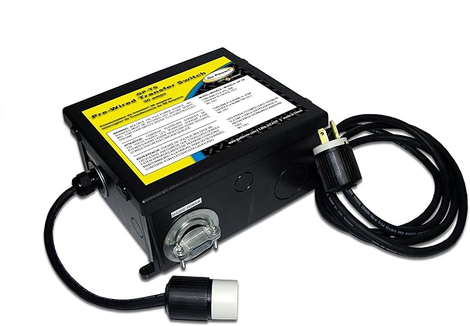 Go Power GP-TS 30 Amp Pre-Wired Transfer Switch, Circuit Protected - Generator Transfer Switch with Built-in Inverter Cable and Receptacle, 120 VAC, 9.65" L x 7.28" W x 4.75" H, 3 lbs