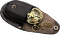Brass Antique Sundial Compass with Leather Case | Push Button 5 Cm Dia Antique Finish Vantage Compass with Long Chain | Birthday Gift, Baptism Compass