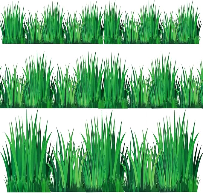 48 Pcs Green Grass Stickers 3 Sizes Grass Wall Decal Green Bulletin Board Border Spring Shape Die Cutouts for Vbs Boho Camping Trim Greenery Plant Leaves Office Decor with Adhesive Dots