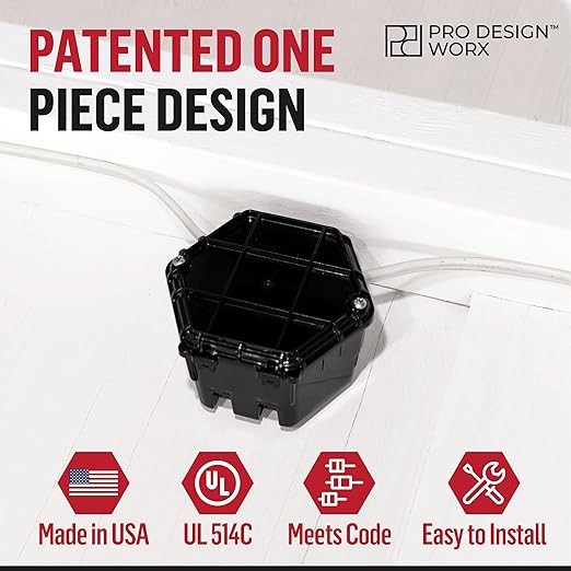 Open Splice Junction Box 2-Pack | UL 514C | One-Piece Polycarbonate Box, Code-Approved, Durable DIY Electrical Splice Enclosure in Black | Fast Installation for Safe Wiring Connections