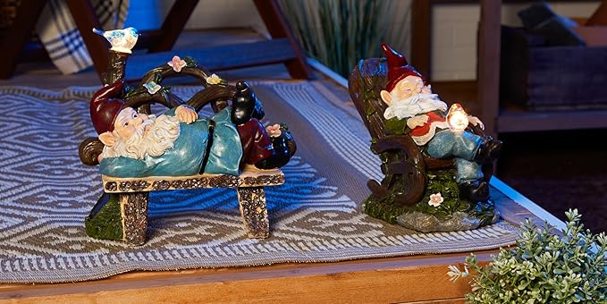 Zingz & Thingz Day & Night Garden Décor Solar Statue Figurine, 9.5x5.5x9.75, Afternoon Nap Gnome