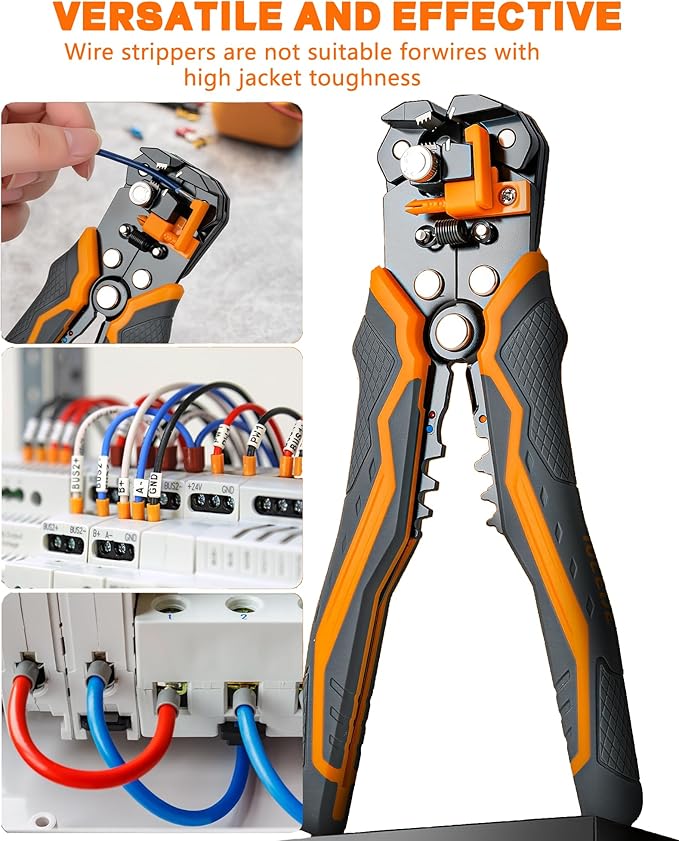 Automatic Wire Stripper for 10-24 AWG, 8 Inch 3-in-1 Tool for Stripping, Cutting, and Crimping, Multi-Function Wire Strippers for Industrial and DIY Use