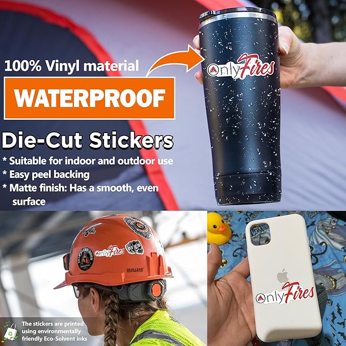 Firefighter Helmet Sticker, Red, Vinyl, Modern, Waterproof, Sticker, 5 Inches