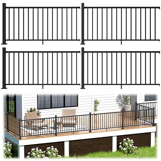 Egadis 36 in. H x 24 ft. W Porch and Deck Railing Kit, Aluminum Railing Kit, Black Textured AAMA 2604 Powder-Coat Finish Railing System for Outdoor Decks, Porches & Balconies (4 Post, 4 Panel)