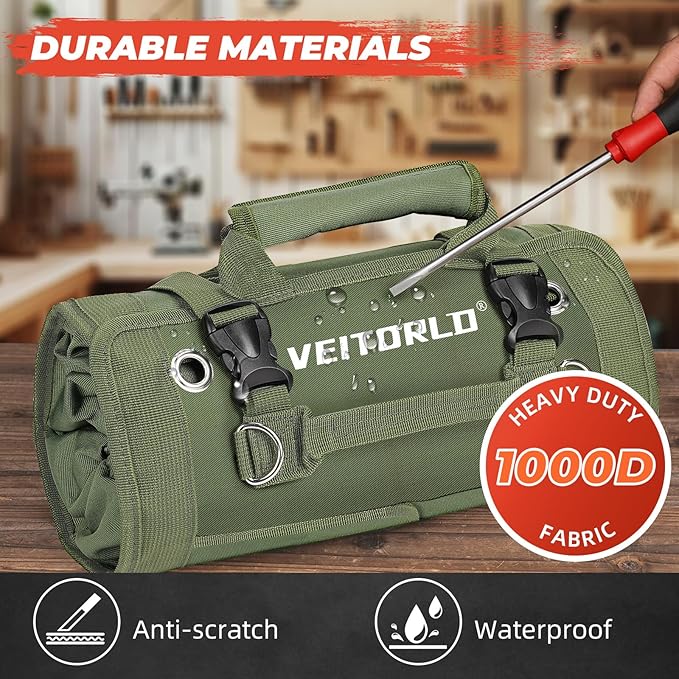 Roll Up Tool Bag, Gifts for Him Men Dad Husband Boyfriend Fathers Day, Portable Tools Storage for Men, Heavy Duty Tool Organizer W/Detachable Pouches for Electrician Mechanic Carpenter
