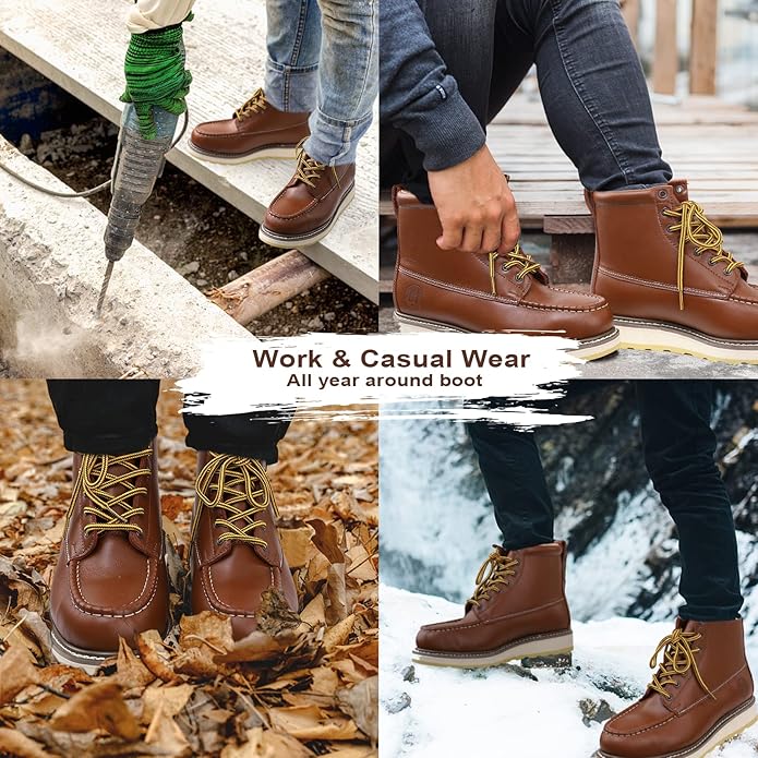 HANDPOINT Men's Classic 6" Leather Soft Toe Slip Resistant Durable Breathable Brown Work Boot 84994