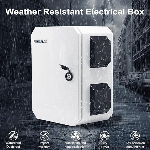 Outdoor Electrical Box, Cold-Rolled Steel Plate, Aluminum Alloy Back Beam, One-Piece Ventilation Design, IP65 Waterproof, Wall/Pole Mounted (15.7" x 11.8" x 7.9")