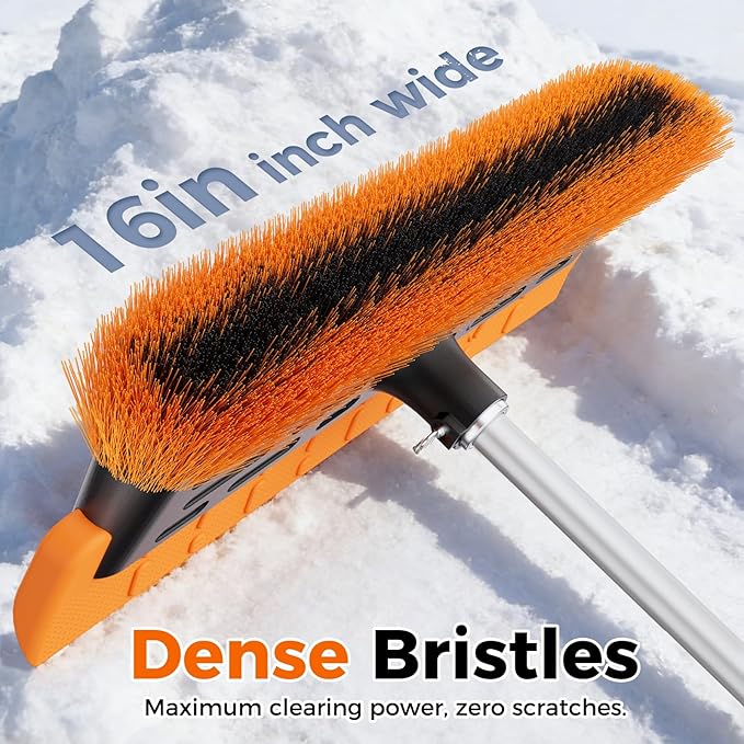 16" Large Snow Brush for Car Windshield,Non-Scratch Snow Scraper,55" Extendable Snow Broom with Foam Grip,Snow Remover for Cars, Truck, SUV (Orange, Large)