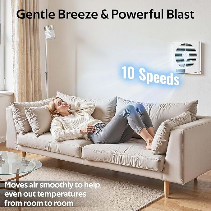 8" Room to Room Fan with Remote, 320CFM Through Wall Air Transfer Fan with Temperature Control, Reversible Airflow Design, 10 Speeds, Quiet Balance Exhaust Vent for Bedroom, Laundry,Kitchen