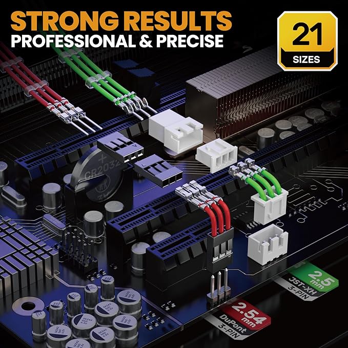SOMELINE Crimp Tool Connector Kit, JST-XH 2.5mm and Dupont 2.54mm Connector Set, 21 Types of Connectors, 30-20 AWG Ratcheting Crimper for JST Series,KF2510,Molex,AMP EI Series