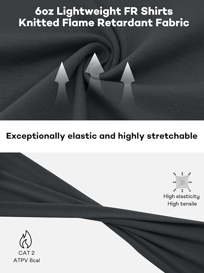 FR Shirts for Men 6oz Lightweight Stretch Work Shirt with Decorative Shoulder Stitch Design Flame Resistant Long Sleeve CAT2