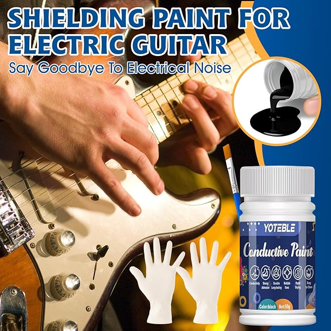 Guitar Shielding Paint, Conductive Paint, Noise Reduction, Reduces Hum, Excellent Adhesion, Water-based Formula for Guitar Cavity Shielding, Black, 50G（Resistivity: 10-90 ohms/cm）