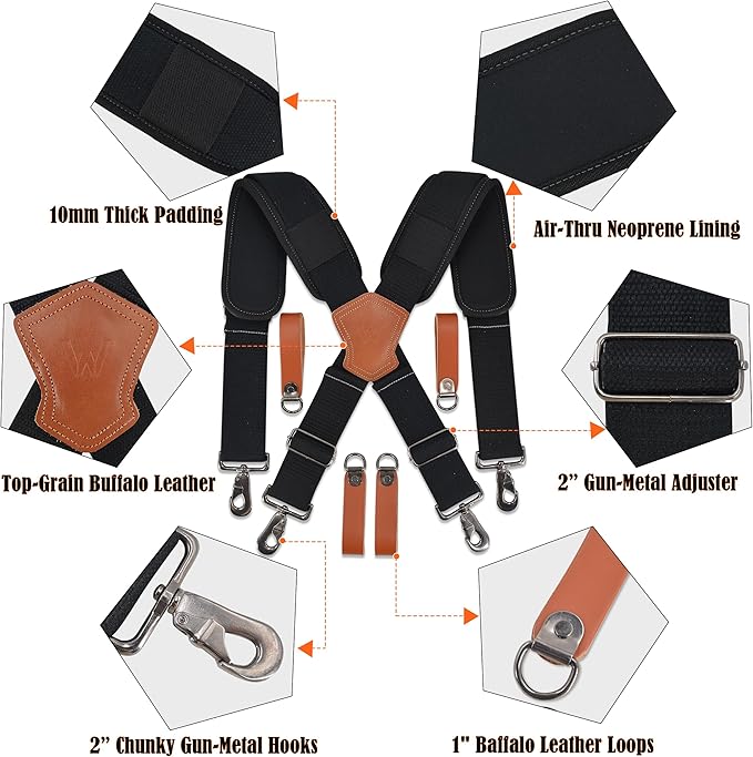 WELKINLAND Lightweight Tool belt suspenders, Leather tools bag suspenders,Suspender for tool belt, Tool belt suspenders for men,Tool bags suspenders