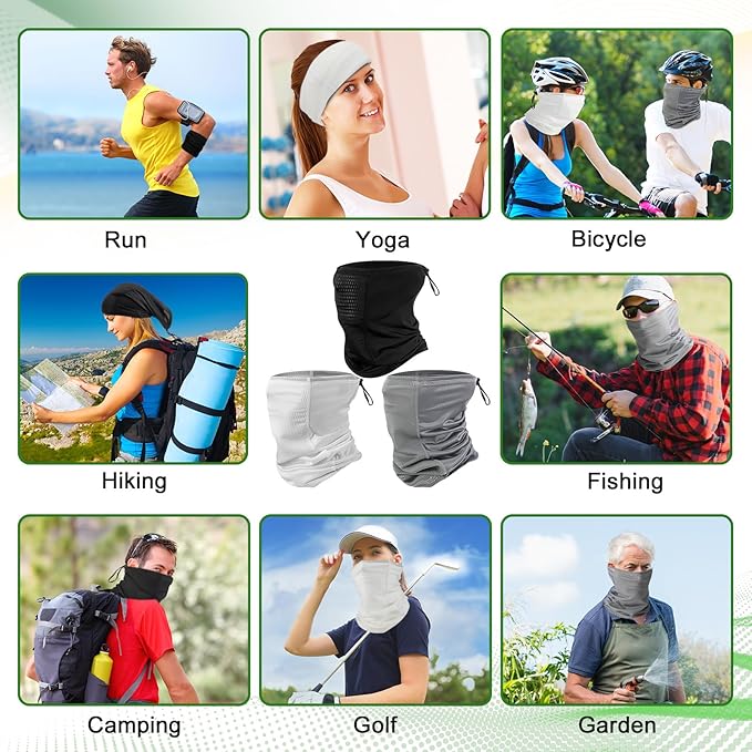 Geyoga Adjustable Cooling Neck Gaiter Breathable Summer Face Mask with Mesh Holes Strap UV Protection Neck Cover for Men