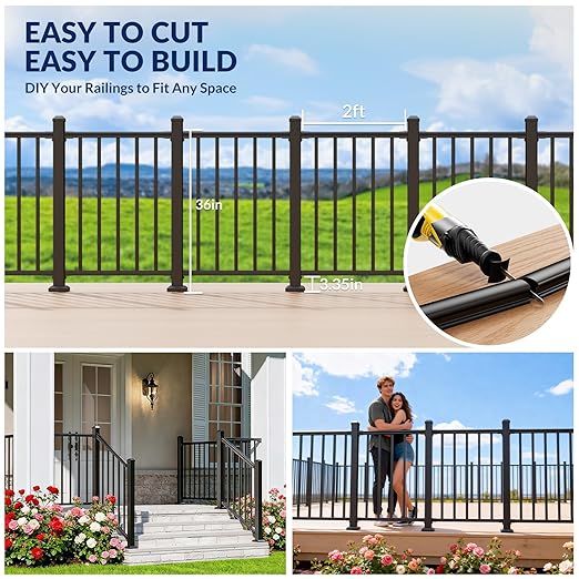 Egadis 36 in. H x 2 ft. W Porch and Deck Railing Kit, Aluminum Railing Kit, Textured AAMA 2604 Powder-Coat Finish Rail System for Outdoor Decks, Porches & Balconies (1 Post, 1 Panel)