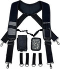Tool Belt Suspenders for Work Belt Heavy Duty Padded with Magnetic WristBand Attachment Loops for Men