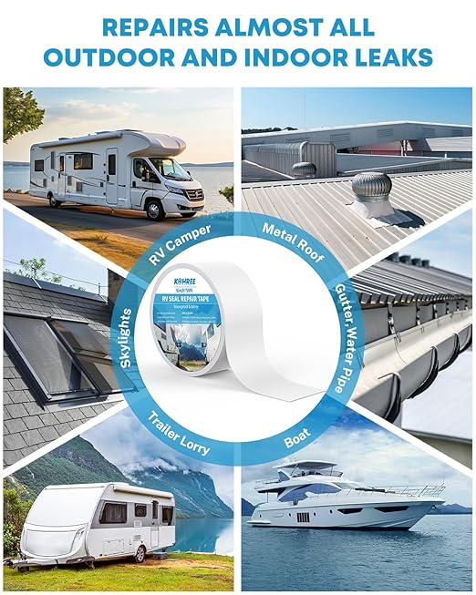 Kohree RV Sealant Tape, 2 Inch x 50 Foot RV Roof Tape White Waterproof Seal Tape UV & Weatherproof Sealant Roofing Tape for RV Repair, Window, Boat Sealing, Truck Stop Camper Roof Leaks