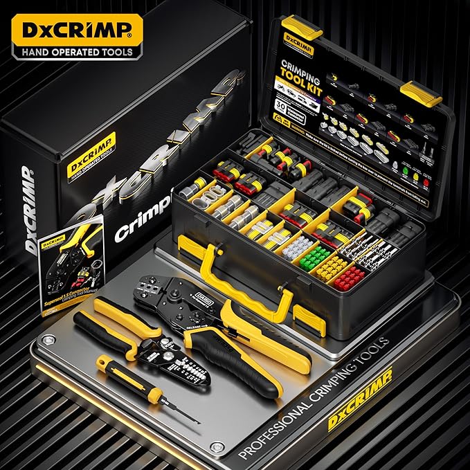 Automotive Electrical Connectors & Crimping Tool Kit, 1-6 Pin 1.5 Series Waterproof Wire Plugs 24-14 AWG with Ratcheting Crimper, Dust Caps, Wire Stripper & Removal Tool for Auto Marine Wiring
