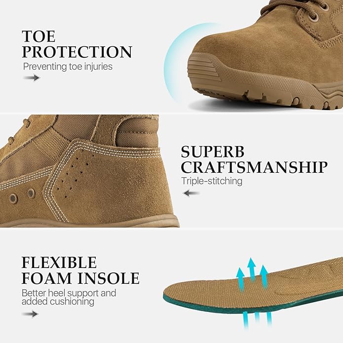 FREE SOLDIER Men's Work Tactical Boots 8 Inches Lightweight Combat Boots Durable Suede Leather Military Boot Desert Boot