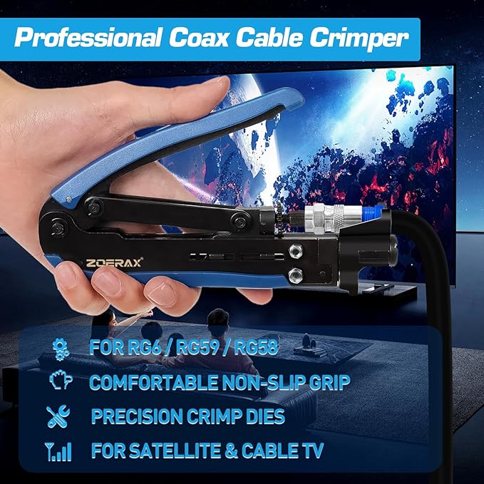 Coax Cable Crimper Tool Kit with Wire Stripper and 20PCS F Connectors – Coax Compression Tool for RG6, RG59, RG11 Coaxial Cables for TV, Internet, Satellite Installations & Home Networking