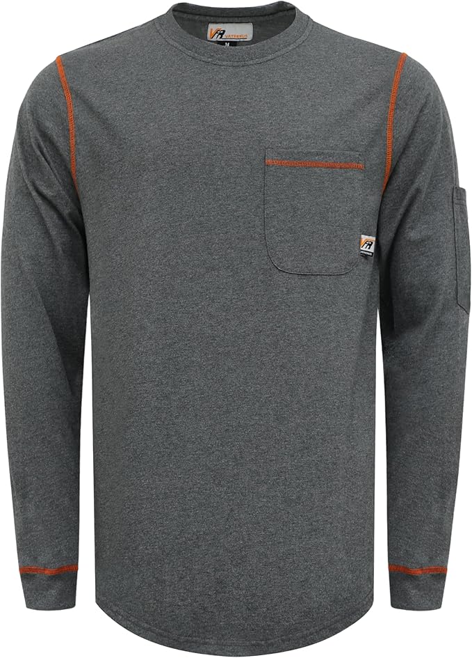VATRENUS FR Shirts Crewneck 5.5oz Lightweight Flame Resistant 100% Cotton Men's Pre-Washed Fire Retardant Workwear