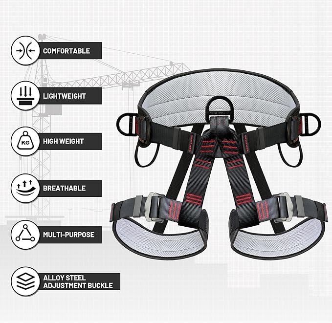 Climbing Belts, Thicken Professional Half Body Safety Belt Climbing Gear for Tree Climbing, Fire Rescue, Roofing