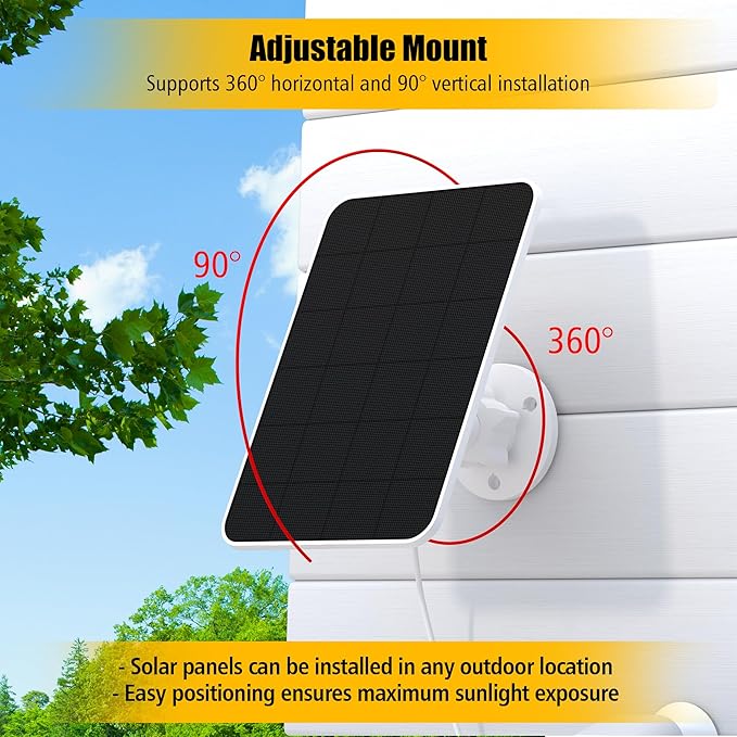 Solar Panel for eufy Camera,Security Camera,5V 4W Solar Panel for eufyCam 2/2 Pro,2C/2C Pro,E,soloCam E20/E40 Spotlight,IP65 Waterproof USB-C Solar Panel Charger for eufy with Micro USB & Rubber Plug