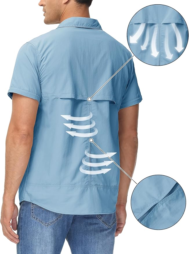 TACVASEN Men's Convertible Long Sleeve Fishing Shirts Lightweight Quick Dry Button Up Tactical Sun Shirts for Safari Hiking
