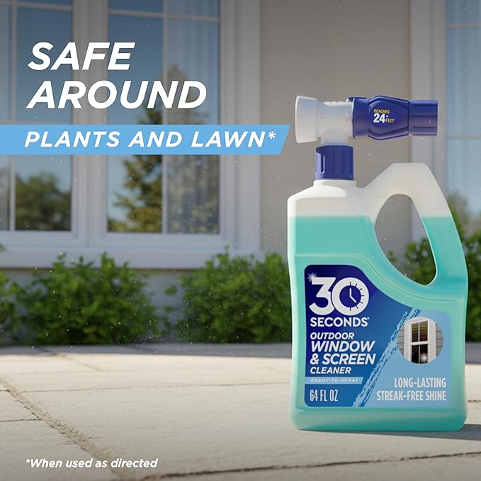 30 SECONDS Outdoor Window & Screen Concentrated Cleaner for Glass, Patio Doors, Fiberglass, Furniture - No Screen Removal Required, Spray & Rinse - Hose End Spray Attachment (2 PACK)