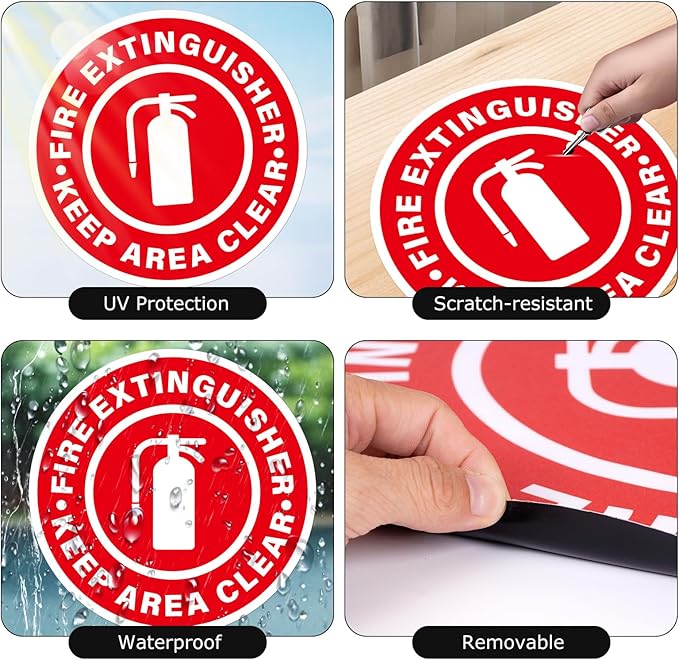 5 Pack Fire Extinguisher Keep Area Clear Sign 17×17 Inches Large Caution Safety Warning Sticker Self Adhesive Vinyl Waterproof Signage for Office Business Workshop