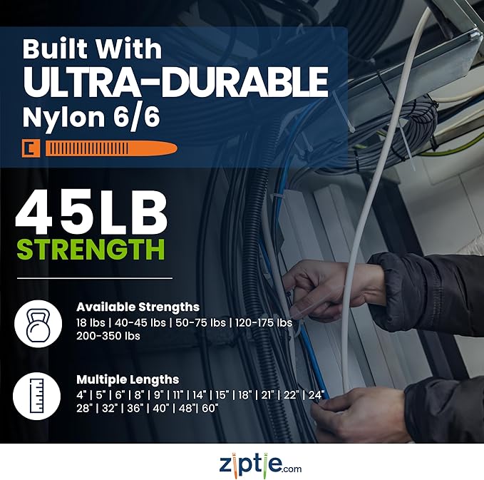 ZipTie.com 6-inch Natural Multi-Purpose Cable Tie, 45-lb Tensile Strength, UL 21 Listed, 100-Pack