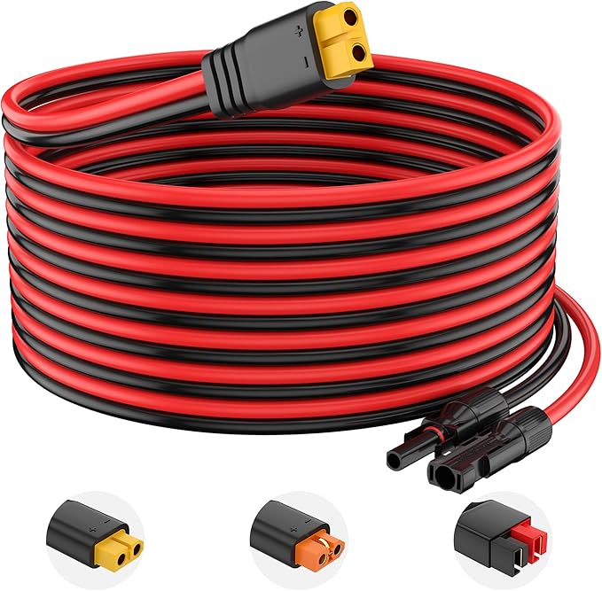 Solar to XT60 Charge Extension Cable 12AWG 30FT XT60 Solar Cable Solar Connector to XT60 Adapter Cable for Solar Panel to Portable Power Station Solar Generator Battery Pack