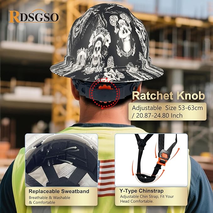 Full Brim Hard Hats ANSI/ISEA Z89.1 Type I Class E Certified 6-Point Suspension Lightweight Adjustable Safety Helmet for Construction Industrial