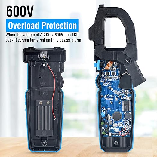 Digital Inrush Clamp Meter Multimeter, TEMIRUP T-RMS 6000 Counts 600A Current Amp Volt Meter with VFD,LOZ Mode; Measures NCV AC/DC Current Voltage Temperature Resistance Capacitance Continuity