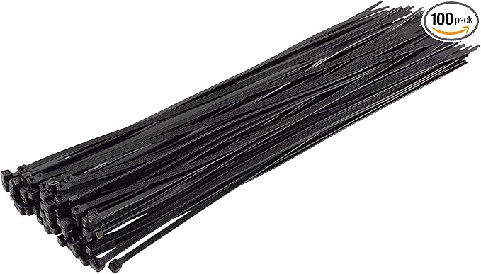 GTSE 14 Inch Black Zip Ties, 100 Pack, 50lb Strength, UV Resistant Long Nylon Cable Ties, Self-Locking 14" Tie Wraps