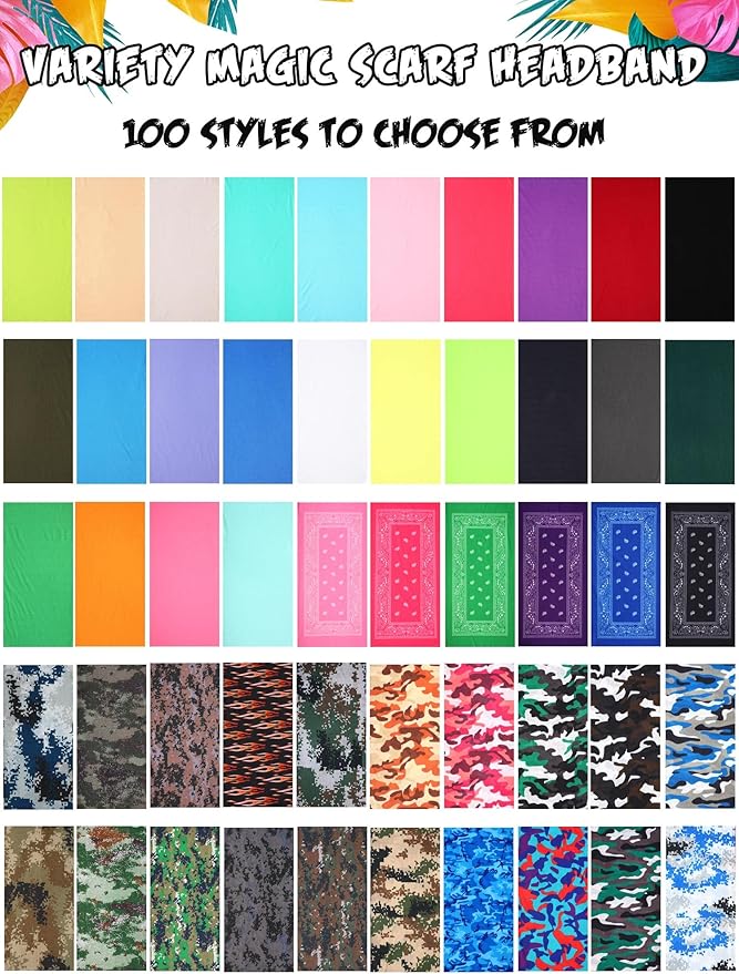 100 Pcs Bulk Neck Gaiters for Men Women Balaclava UV Face Mask Headband Face Covering Neck Tube Scarf Outdoor,100 Style