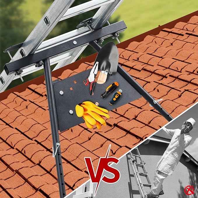 Ladder Stabilizer, Roof Ladder Stabilizer with Adjustable Legs 20.4-29.5" Built-in Tool Tray and Non-Slip Rubber Feet Suitable for Roof Gutters Roof Repairs Window Cleaning Snow Removal