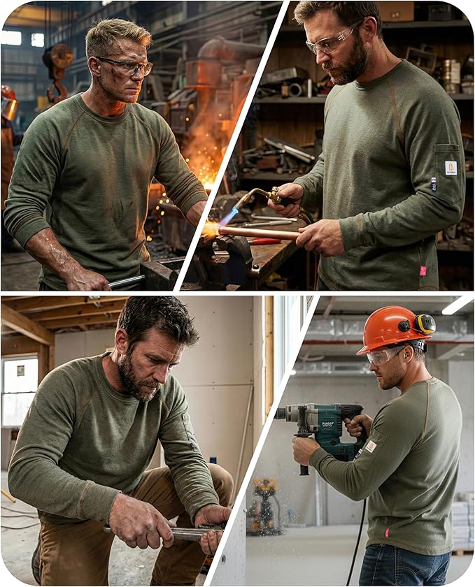 BOCOMAL FR Shirts Heather Series 6oz Flame Resistant T Shirt NFPA2112 CAT2 Fire Retardant Crew Work Shirt