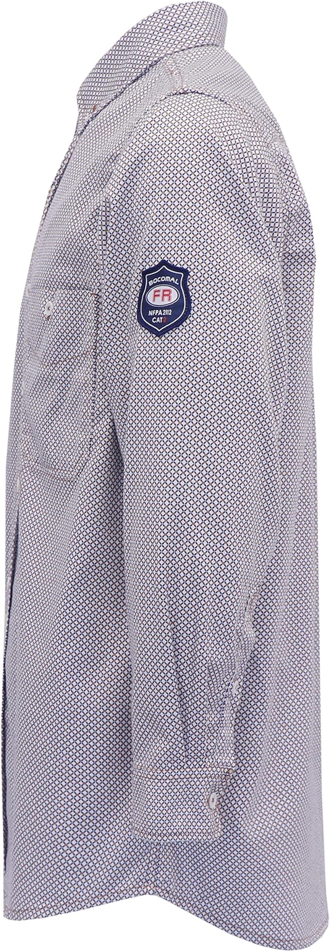 BOCOMAL FR Shirts for Men Printed Plaid Flame Resistant Clothing 6.5oz Cotton Button Up Welding Shirts NFPA2112 CAT2