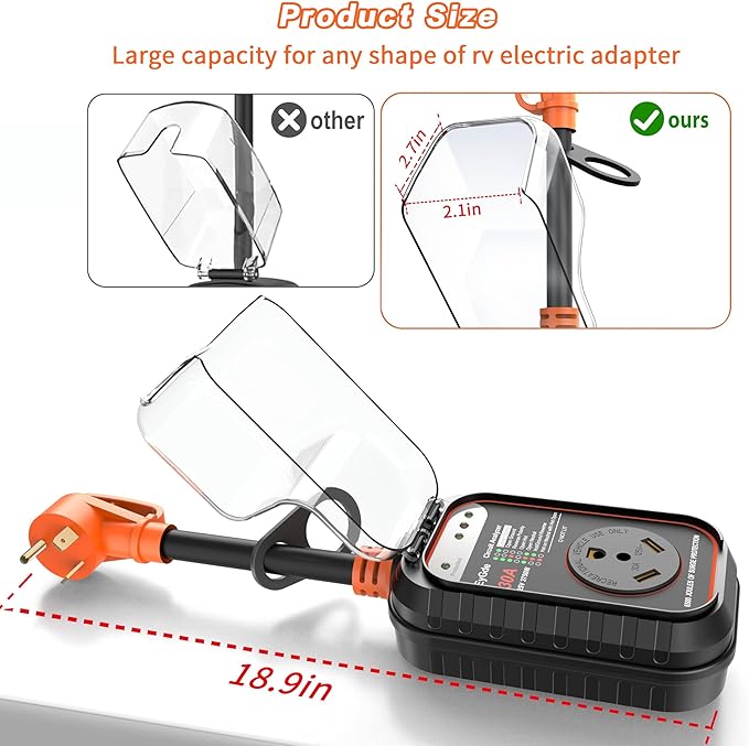 EyGde RV Surge Protector 30 Amp, RV Circuit Analyzer with Waterproof Cover, RV Accessories Power Voltage Protection Guard for Camper Travel Trailers