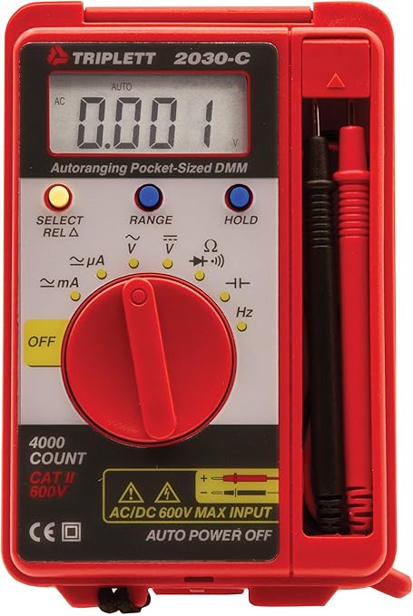 Triplett 2030 Pocket-Sized 4000 Count Digital Multimeter - AC/DC Voltage, AC/DC Current, Resistance, Frequency, Capacitance, Continuity, and Diode Check