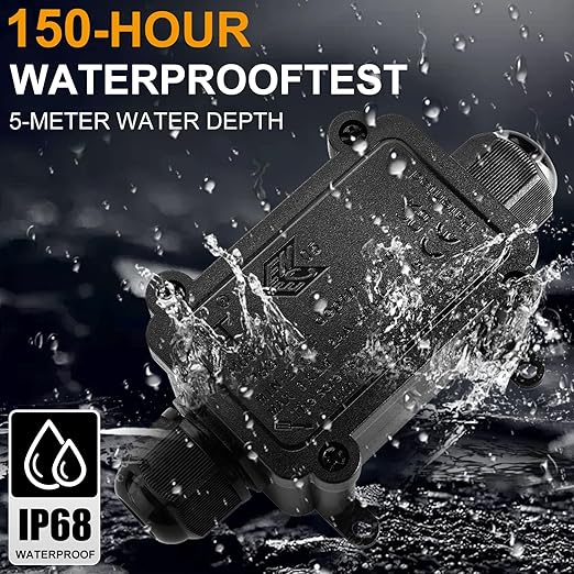 IP68 Waterproof Junction Box,2-Way Outdoor Waterproof Electrical Box with 2 Cable M20 Gland Wire Connector Electrical Junction Box for 4-12mm Diameter Cable, Black