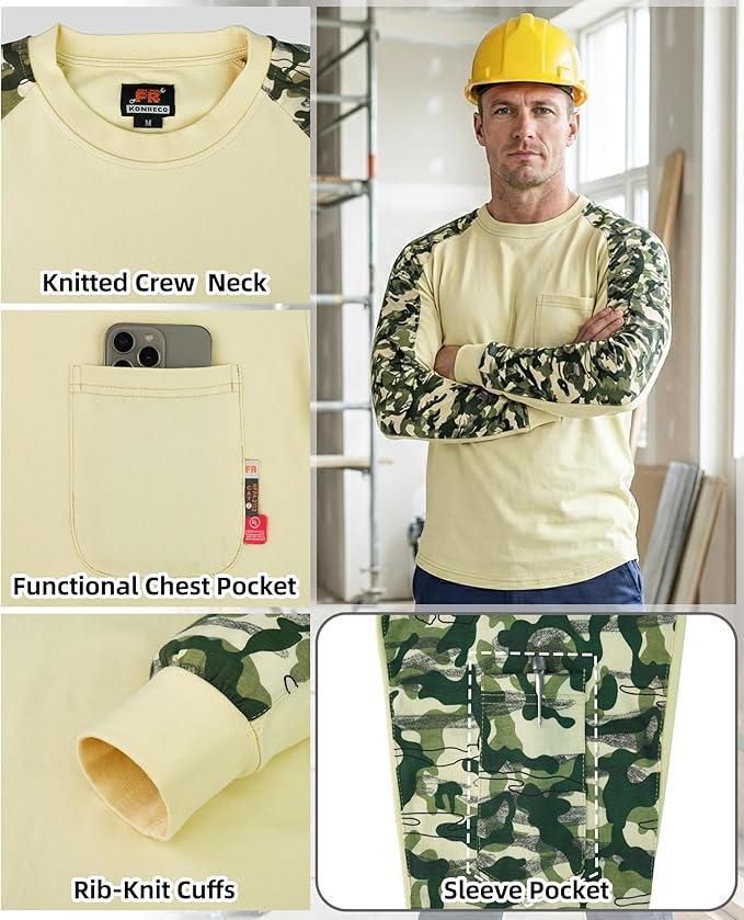 KONRECO FR Shirts for Men Crewneck 6oz Jersey Lightweight Flame Resistant Work T Shirt NFPA2112 CAT2