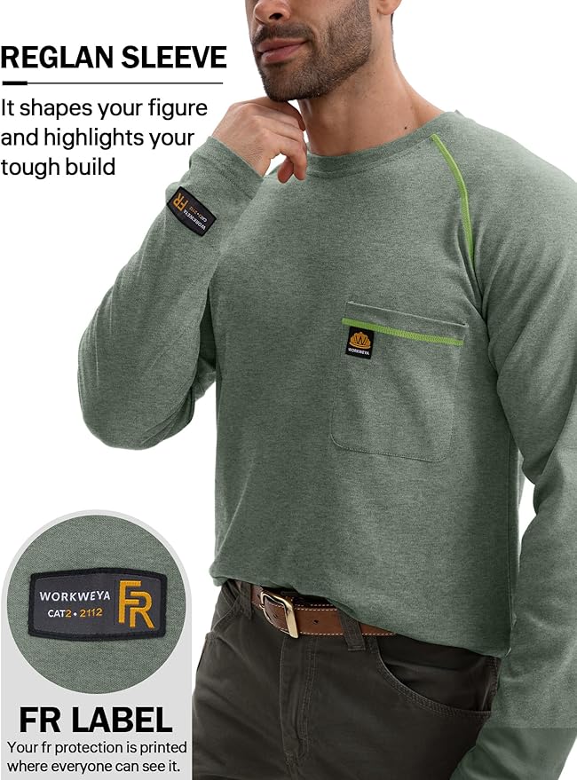 WORKWEYA FR Shirts Flame Resistant Shirt 6.5oz Men's NFPA 2112/CAT2 Long Sleeve Shirt