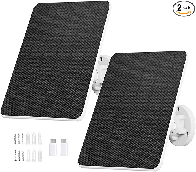 Solar Panel for Security Camera, 6W Solar Panel Micro USB & USB-C for Outdoor Rechargeable Battery Camera, Doorbell, Light, Solar Panels with IP65 9.8ft Cable, Adjustable Bracket (2 Pack)