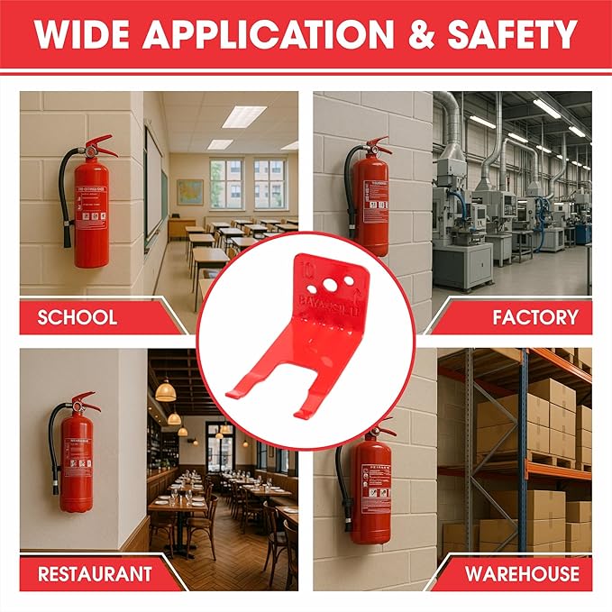 Fire Extinguisherl Mount Bracket – Wide Fork 1.0–1.4 inch (35.5mm), Fits Kidde / First Alert / Amerex 5–10 lb, Heavy-Duty Steel Fire Extinguisher Holder & Mounting Bracket for Wall – (2 Pack)