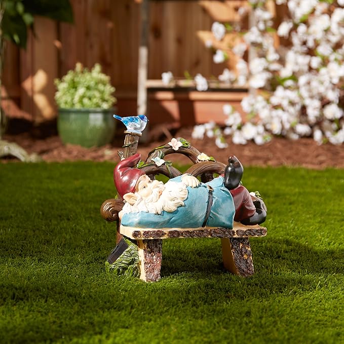 Zingz & Thingz Day & Night Garden Décor Solar Statue Figurine, 9.5x5.5x9.75, Afternoon Nap Gnome
