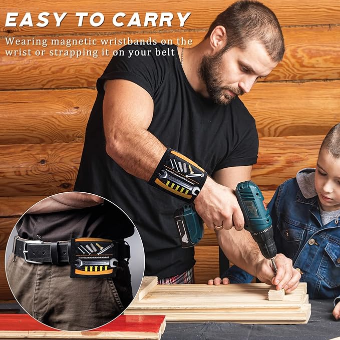 Kigeli 4 Pcs Men Magnetic Wristband Gifts for Holding Screws Men Adjustable Tools Holder Belt with 15 Magnets Tool Gift for Dad Husband Handyman Grandpa Birthday